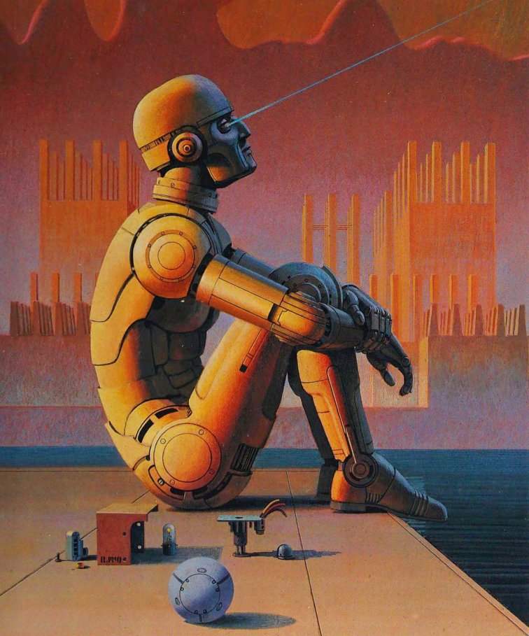 Ralph McQuarrie's cover art for Robot Visions by Isaac Asimov 1990.